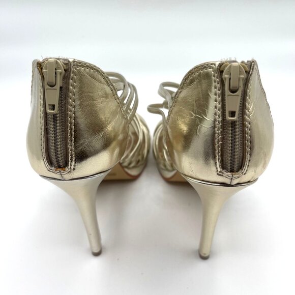Chinese Laundry Gold Strappy Heels with Zippered Back Size 8.5M - Picture 6 of 7